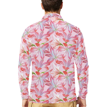 Amaryllis Pattern Print Design 02 Long Sleeve Polo Shirt For Men's