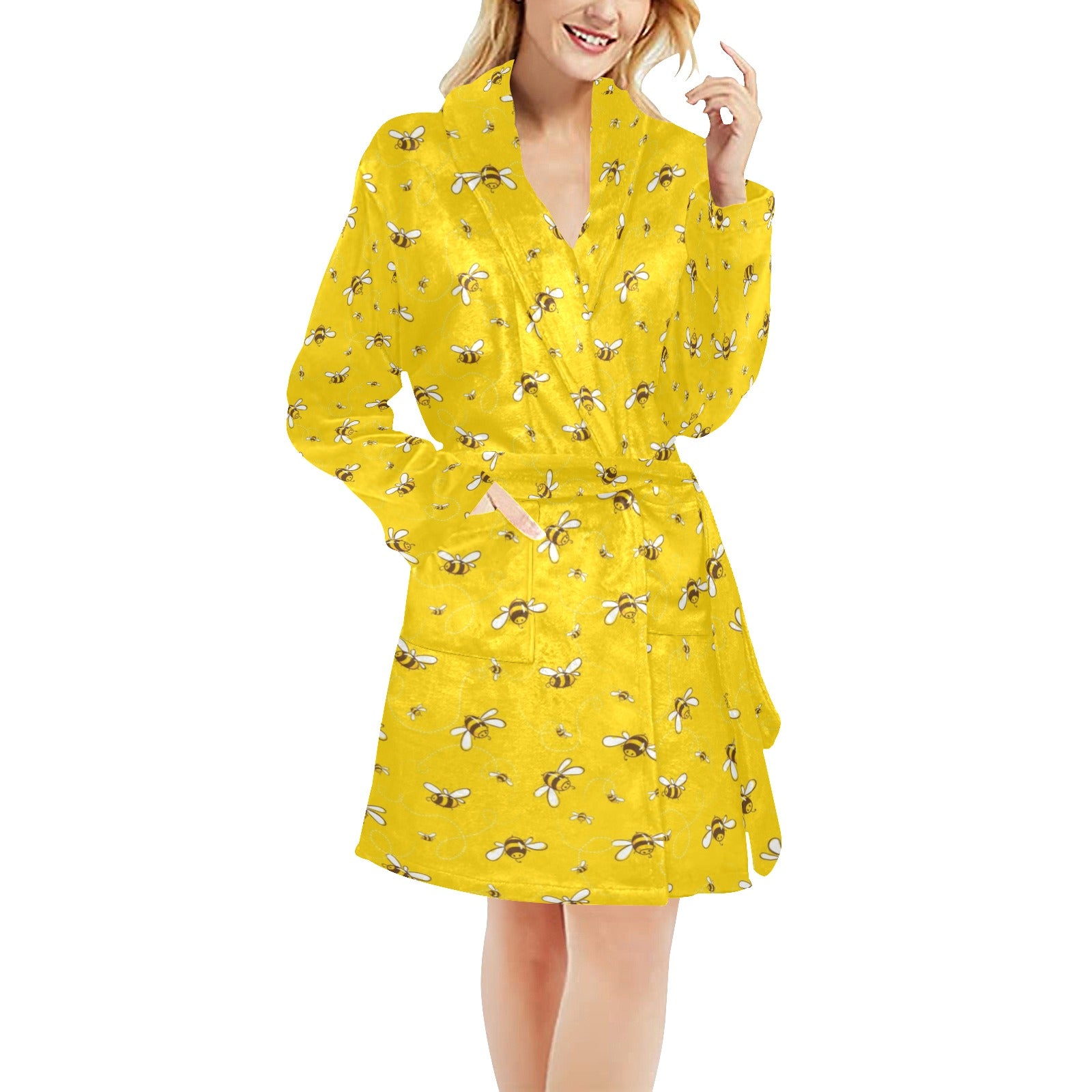 Bee Pattern Print Design 05 Women's Fleece Robe