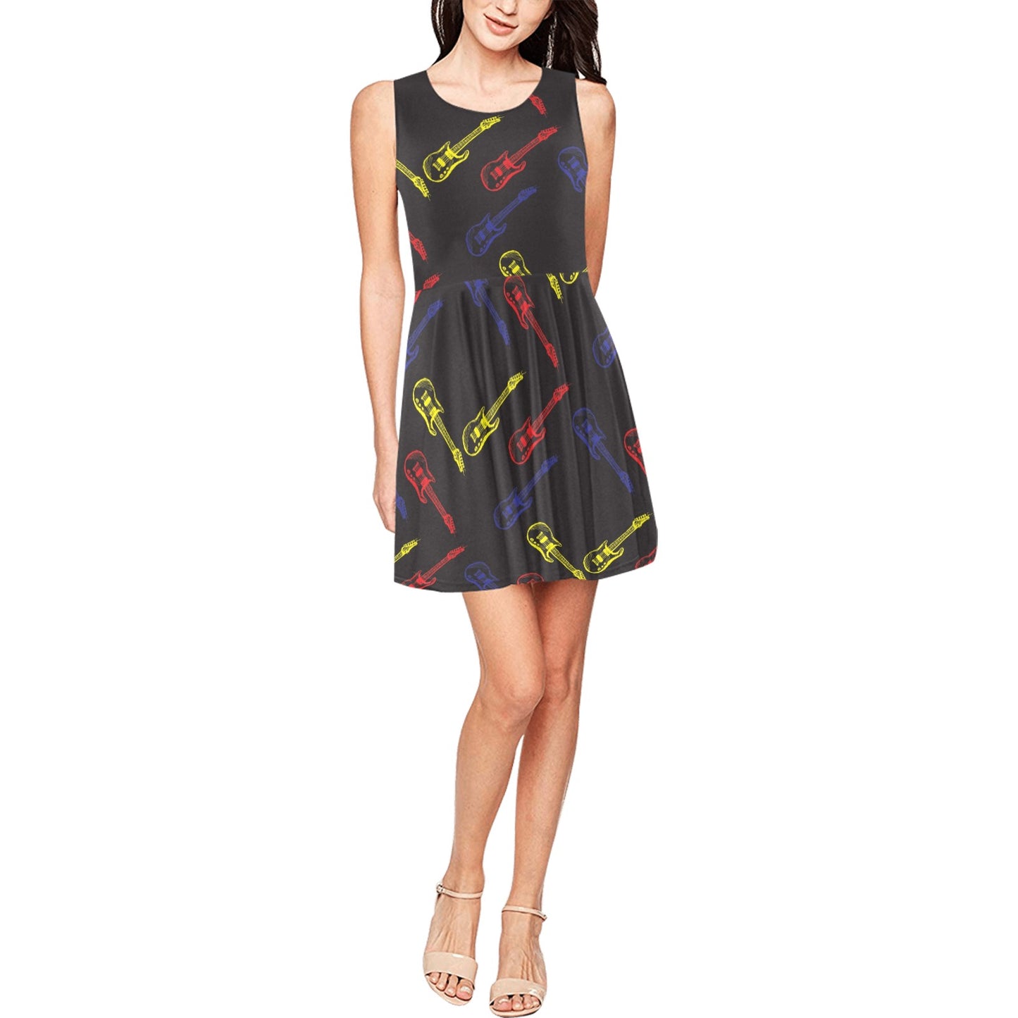 Electric Guitar Pattern Print Design 03 Sleeveless Dress