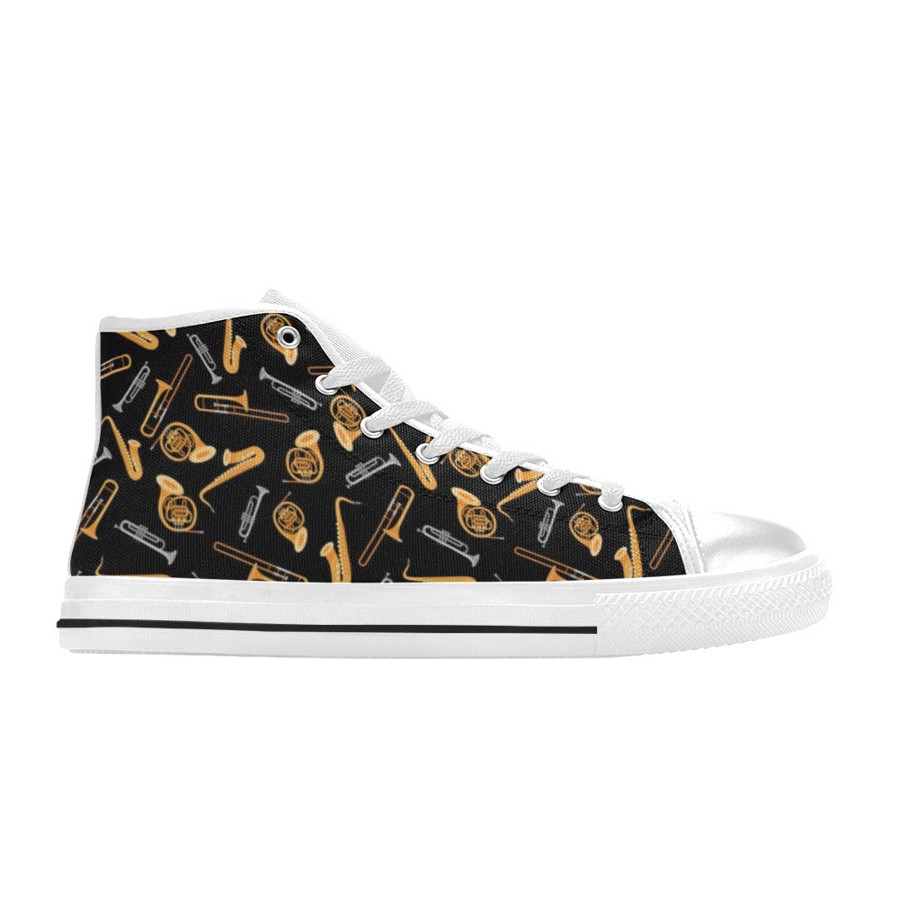 Saxophone Print Design LKS403 Men's High Top Canvas Shoes