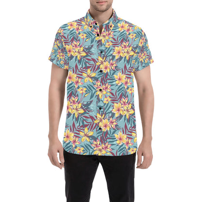 Summer Floral Print Design LKS304 Men Short Sleeve Button Up Shirt