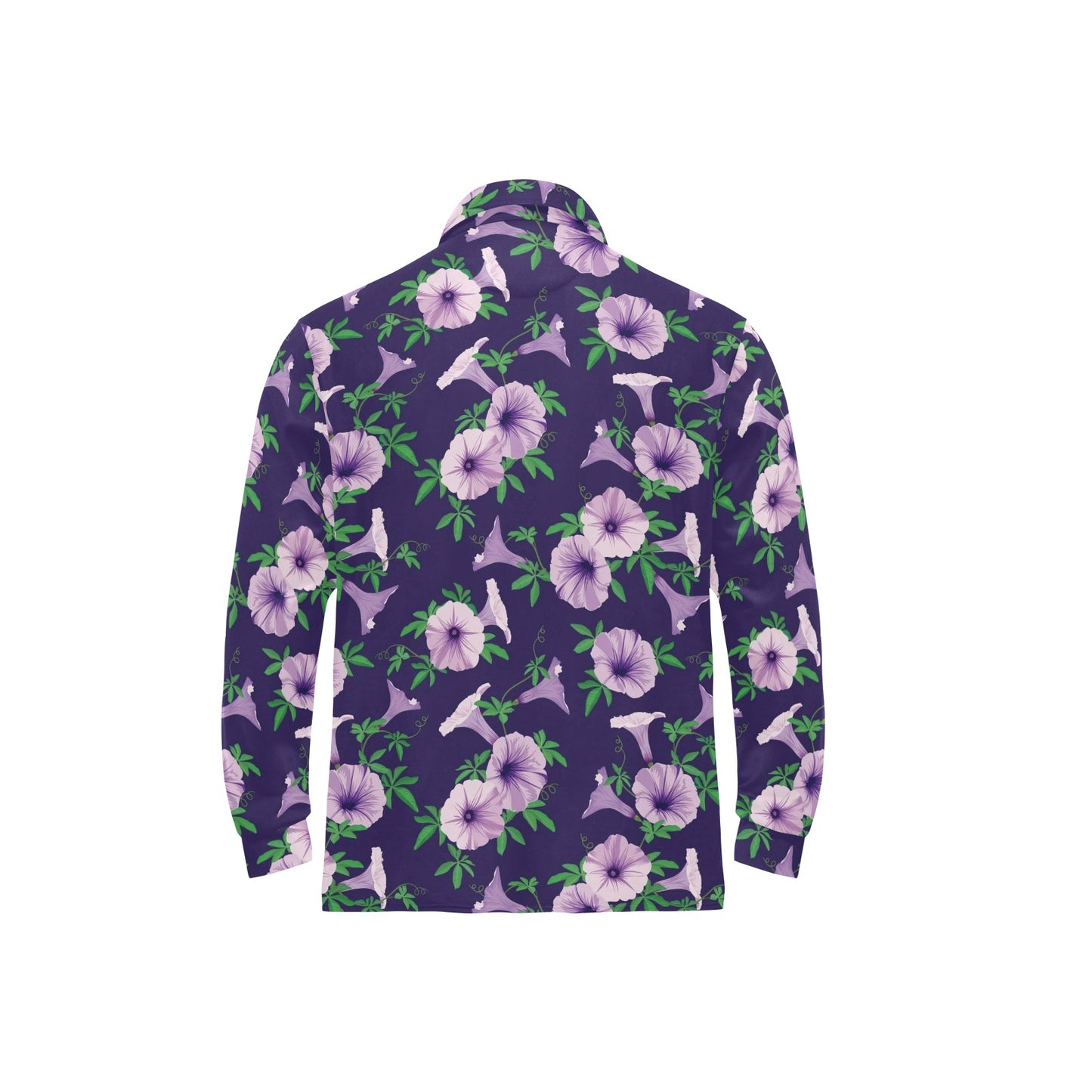 Morning Glory Pattern Print Design MG01 Long Sleeve Polo Shirt For Men's