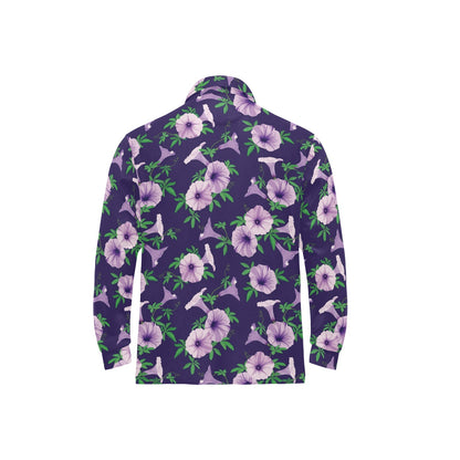 Morning Glory Pattern Print Design MG01 Long Sleeve Polo Shirt For Men's