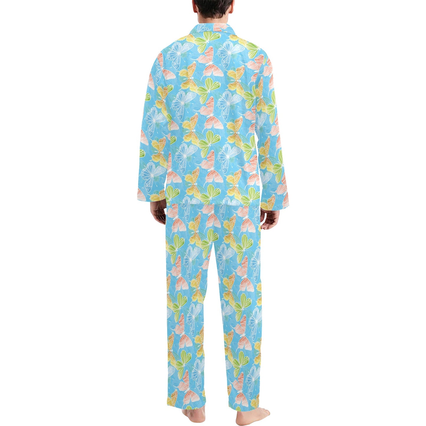 Butterfly Pattern Print Design 05 Men's Long Pajama Set