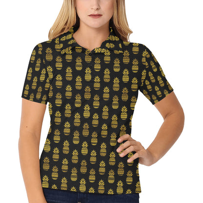 Pineapple Gold Tribal Style Print Women's Polo Shirt