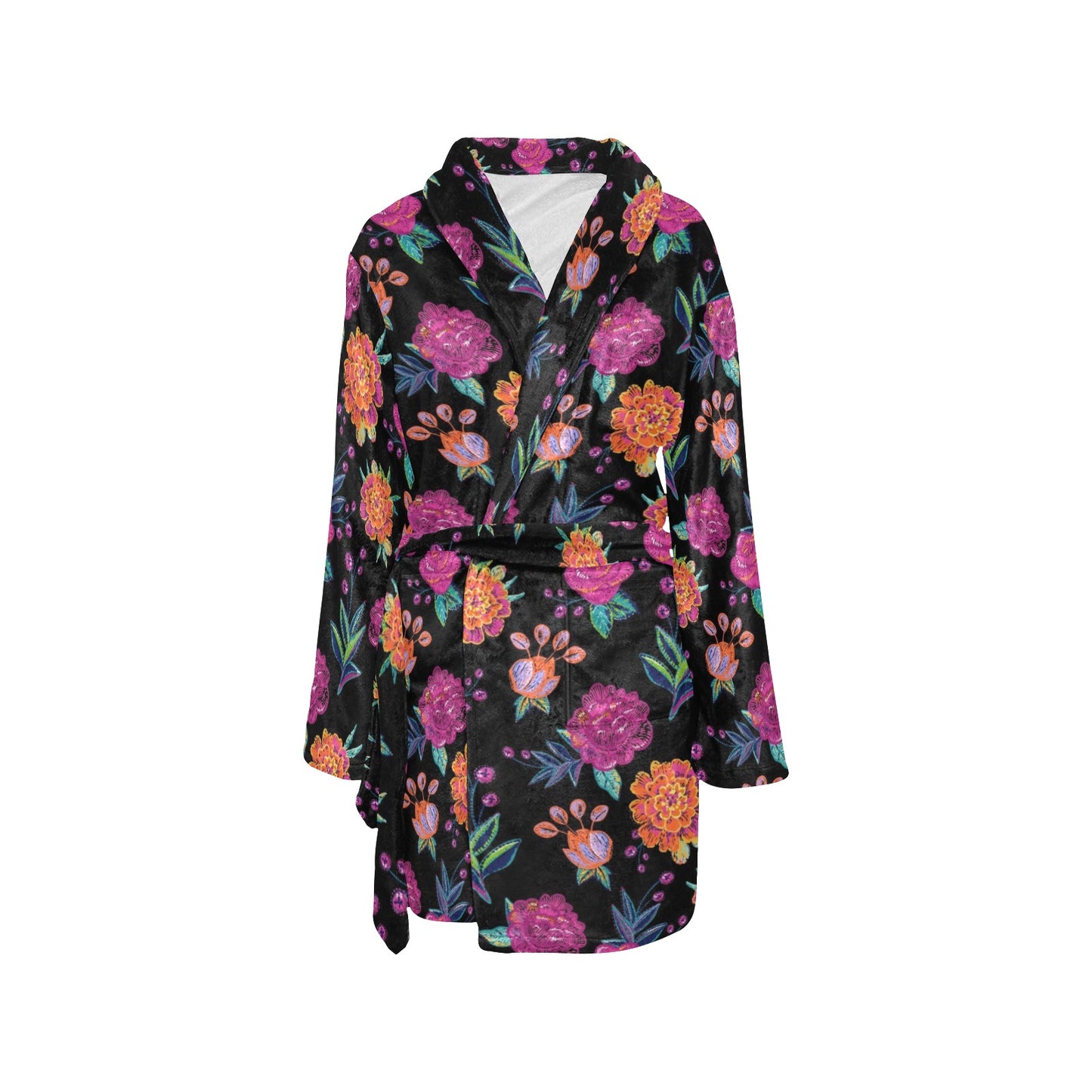 Marigold Pattern Print Design MR02 Women's Fleece Robe