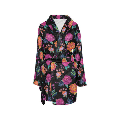 Marigold Pattern Print Design MR02 Women's Fleece Robe