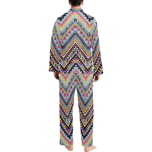 Multicolor zigzag Tribal Aztec Men's Long Pajama Set