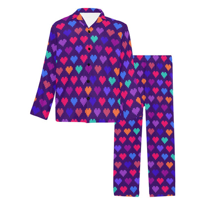 Heart Pixel Pattern Print Design HE03 Men's Long Pajama Set