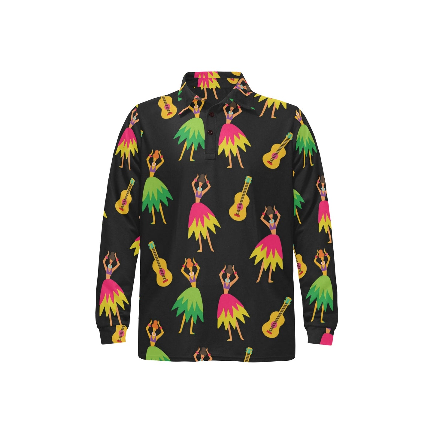 Hula Dancers Hawaiian Girl Pattern Print Design 03 Long Sleeve Polo Shirt For Men's