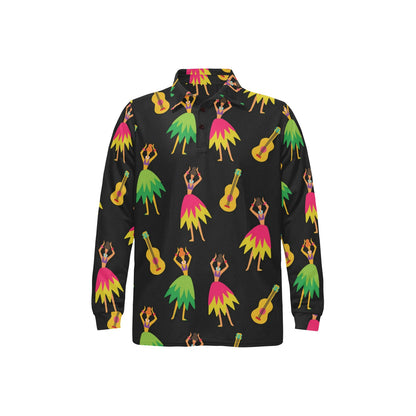 Hula Dancers Hawaiian Girl Pattern Print Design 03 Long Sleeve Polo Shirt For Men's