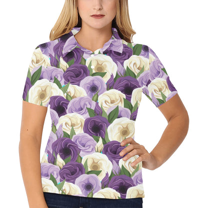 Lisianthus Pattern Print Design LT01 Women's Polo Shirt