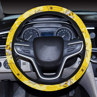 Bee With Honeycomb Print Design LKS302 Steering Wheel Cover with Elastic Edge