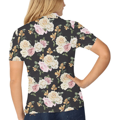 Rose Pattern Print Design A01 Women's Polo Shirt