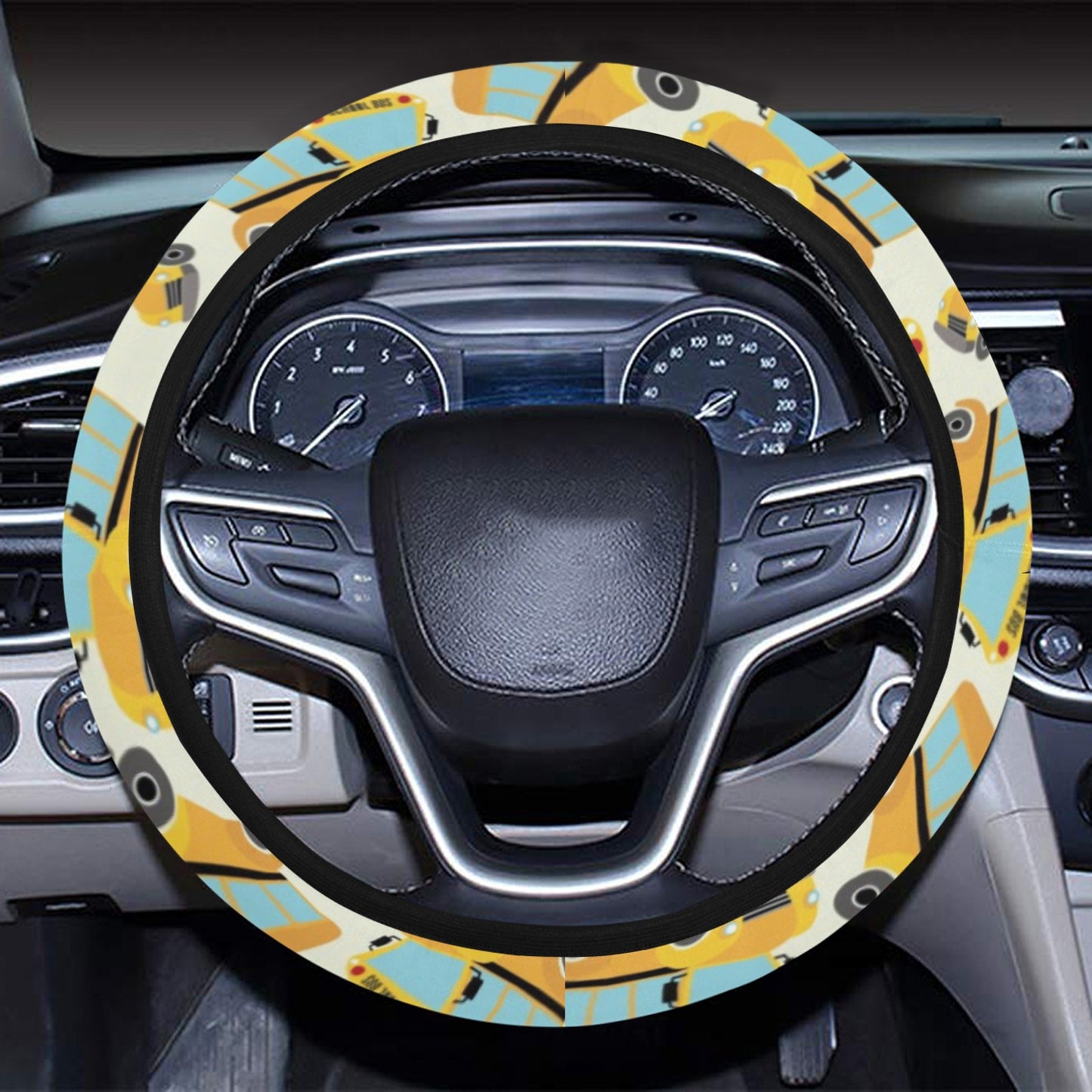 School Bus Print Design LKS301 Steering Wheel Cover with Elastic Edge