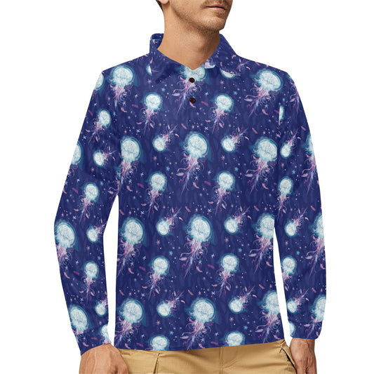 Jellyfish Cute Design Long Sleeve Polo Shirt For Men's