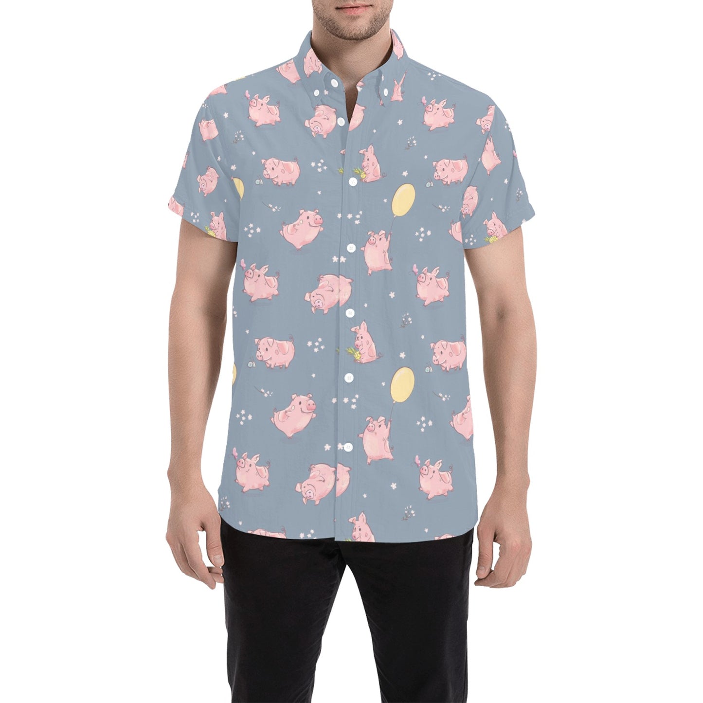 Pig Print Design LKS405 Men Short Sleeve Button Up Shirt