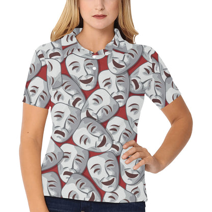 Acting Mask Pattern Print Design 01 Women's Polo Shirt