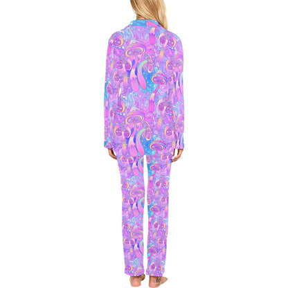Psychedelic Trippy Mushroom Print Women's Long Pajama Set