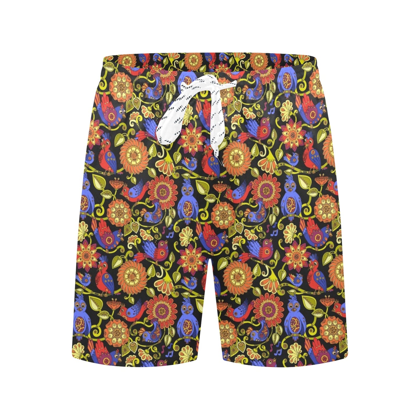 Steampunk Bird Design Themed Print Men's Swim Trunks Beach Shorts
