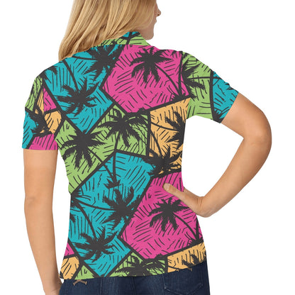 Palm Tree Pattern Print Design PT09 Women's Polo Shirt
