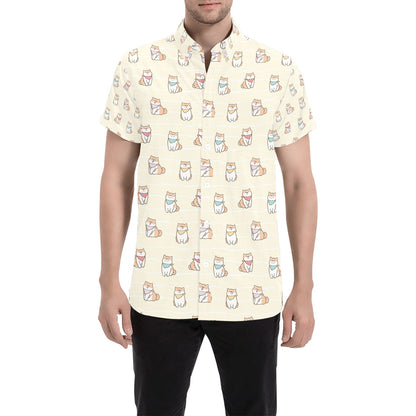 Shiba Inu Print Design LKS306 Men Short Sleeve Button Up Shirt