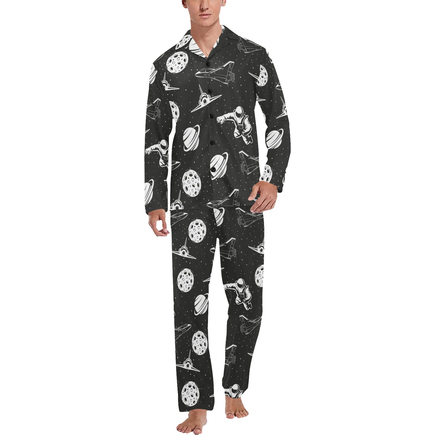 Space Astronauts Print Men's Long Pajama Set