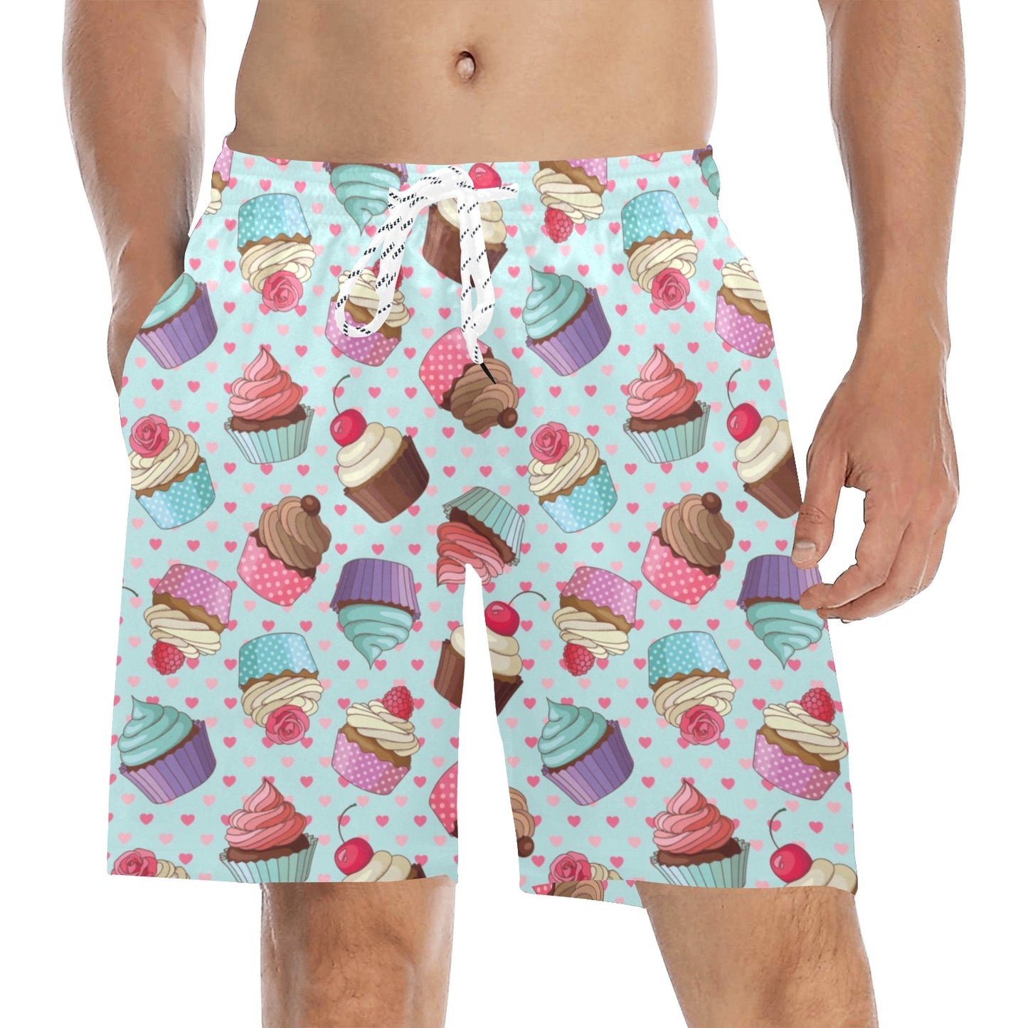 Cupcakes Fancy Heart Print Pattern Men's Swim Trunks Beach Shorts