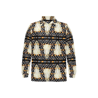 Buffalo Head Pattern Print Design 03 Long Sleeve Polo Shirt For Men's