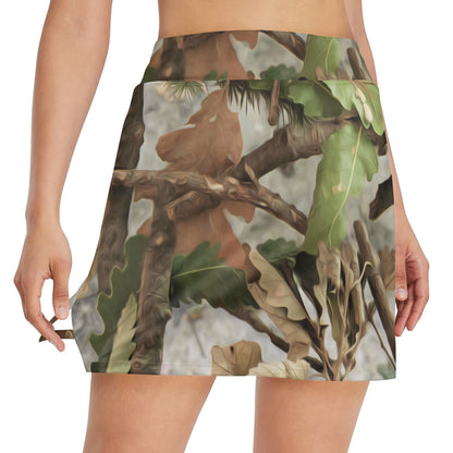 Camo Realistic Tree Forest Print 17" Golf & Pickleball Skort with Pockets