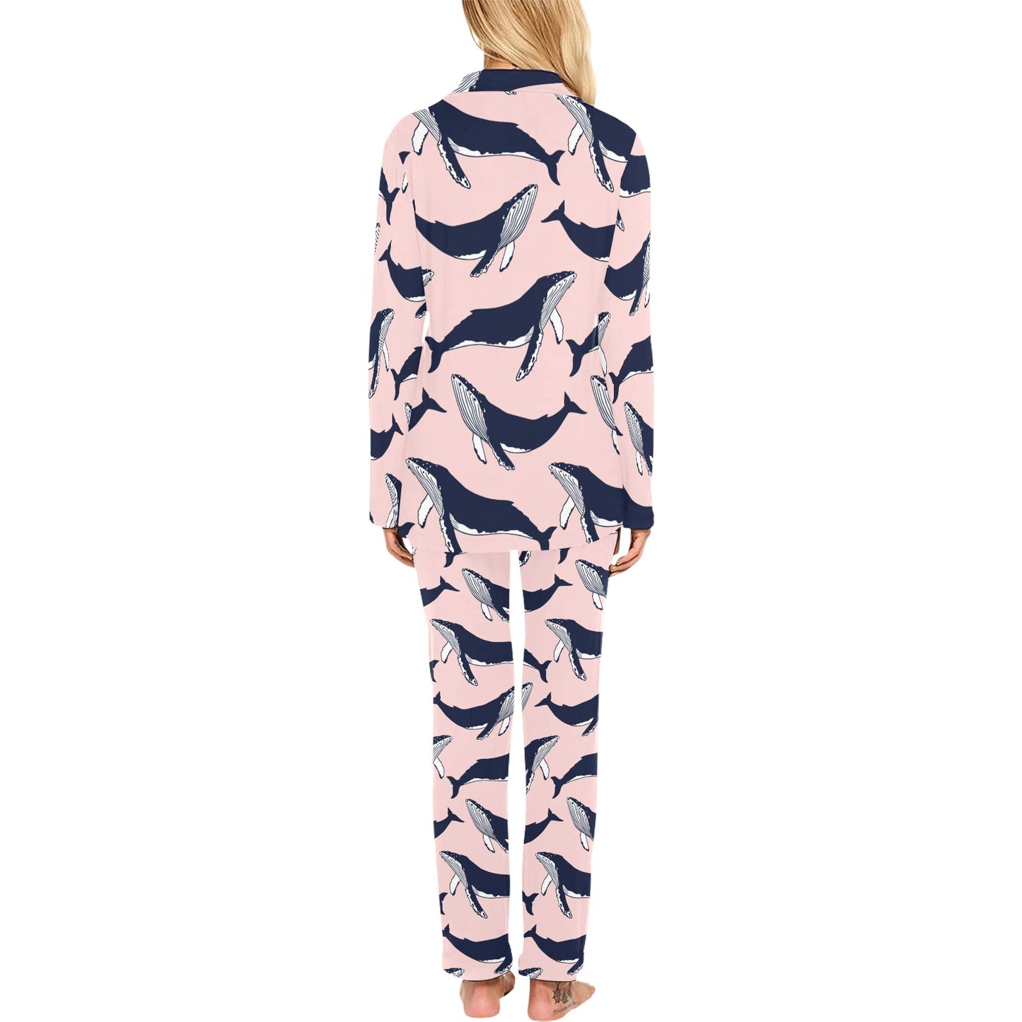Humpback Whale Pattern Print Design 02 Women's Long Pajama Set