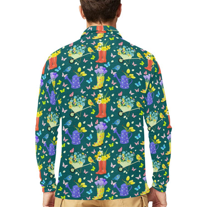 Gardening Pattern Print Design G08 Long Sleeve Polo Shirt For Men's
