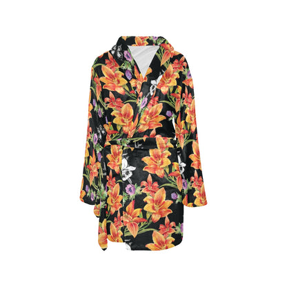 Tropical Flower Pattern Print Design TF02 Women's Fleece Robe