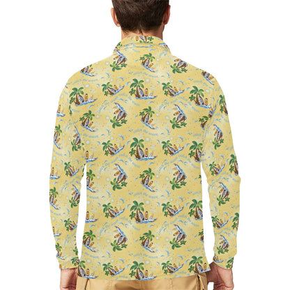 Surf Catch the Wave Design Long Sleeve Polo Shirt For Men's