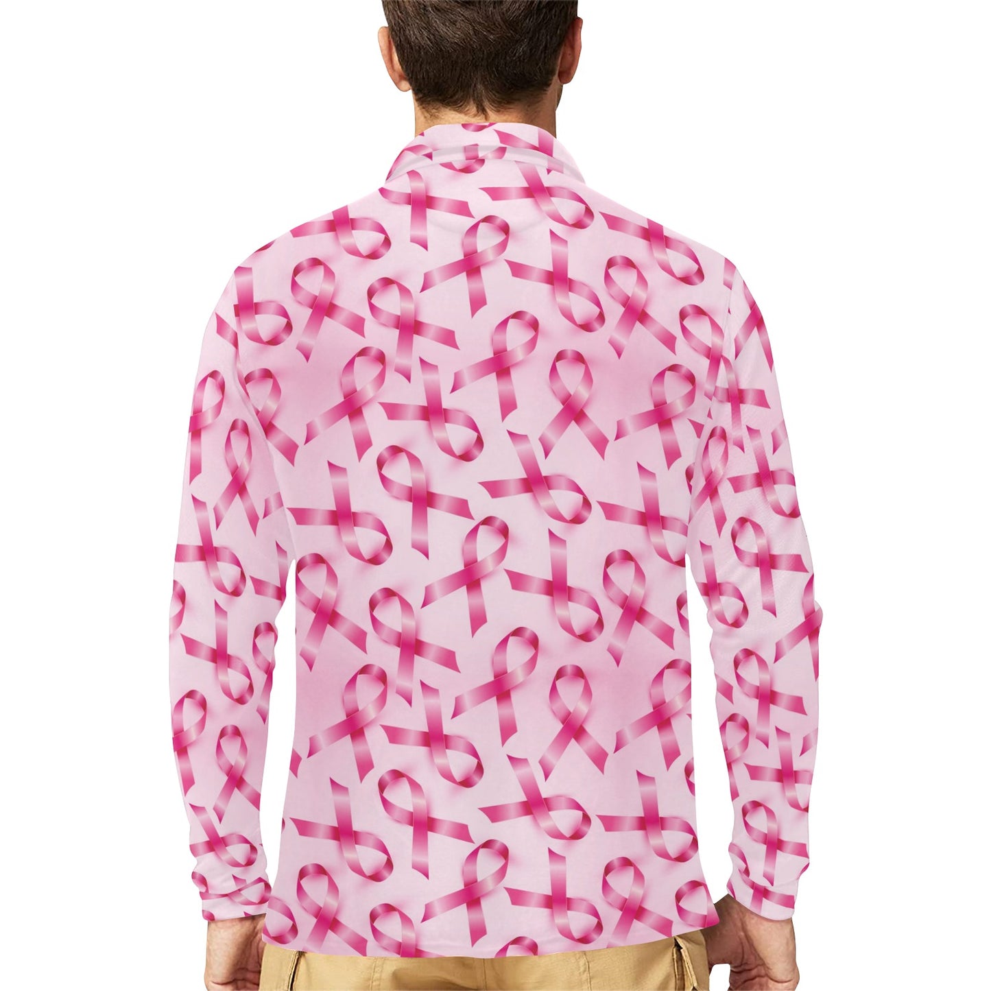 Breast cancer Pattern Print Design 04 Long Sleeve Polo Shirt For Men's