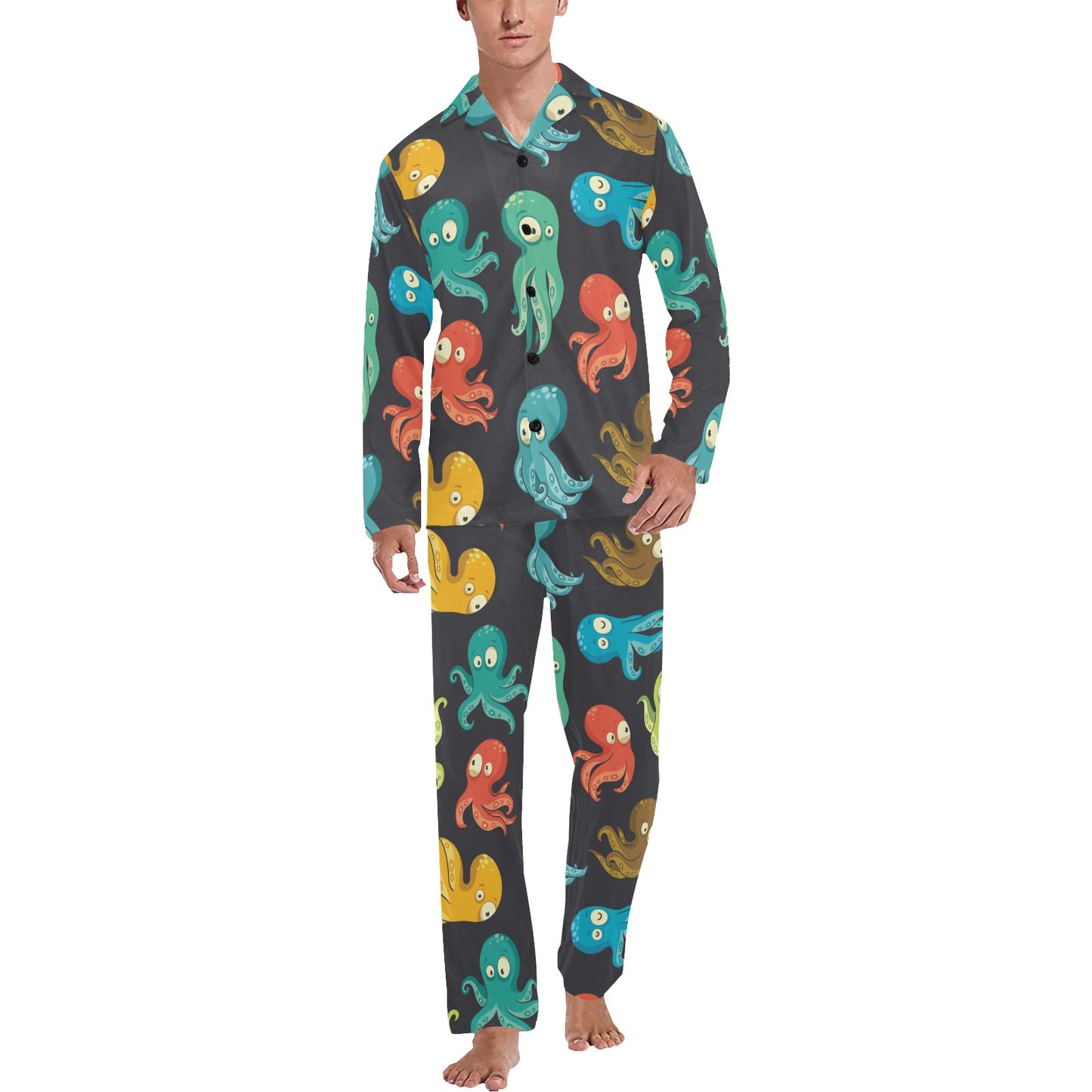 Octopus Pattern Print Design A01 Men's Long Pajama Set