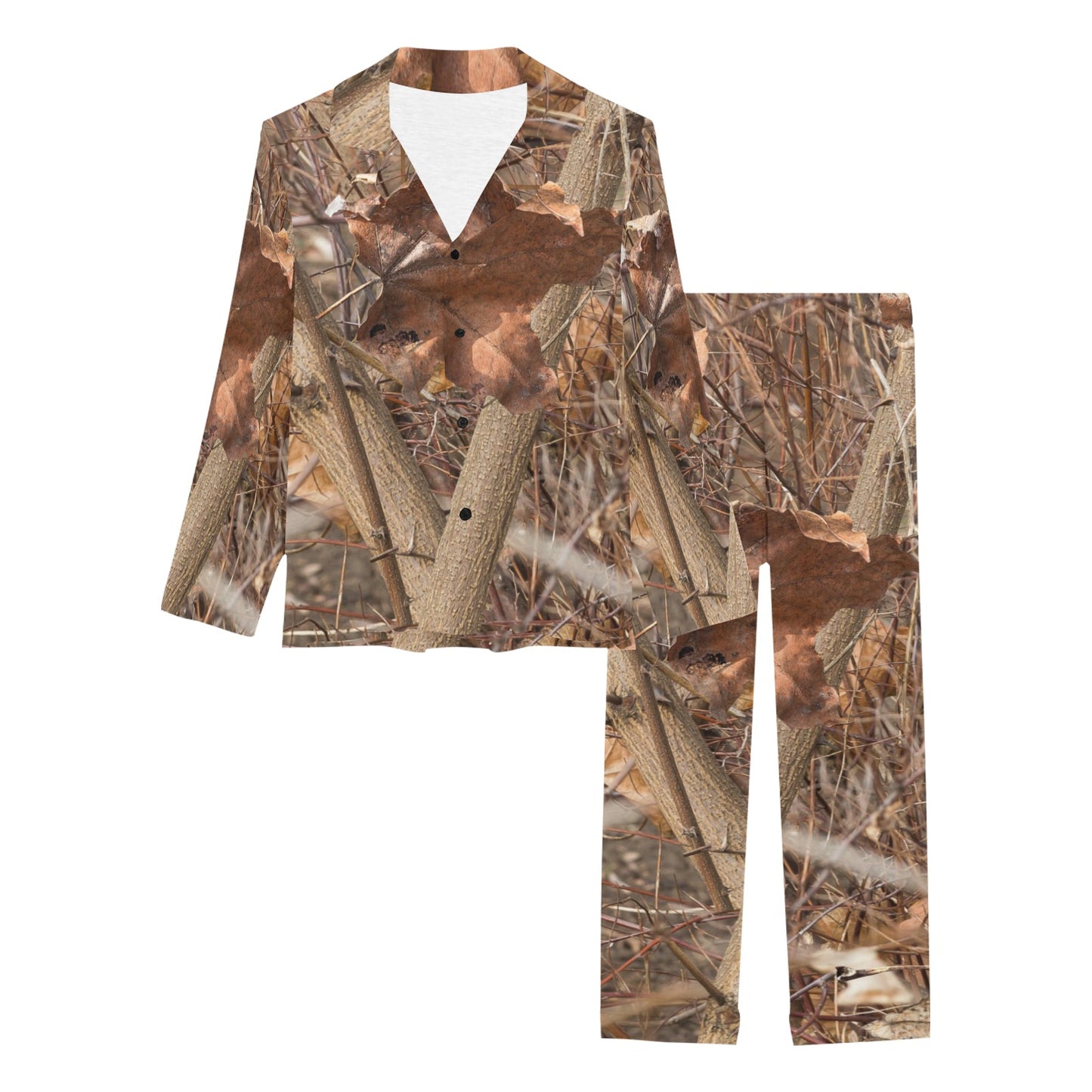 Camo Realistic Tree Forest Autumn Print Women's Long Pajama Set