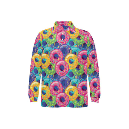 Donut Pattern Print Design DN010 Long Sleeve Polo Shirt For Men's