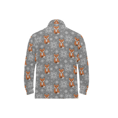 Knit Red Fox Pattern Print Design 02 Long Sleeve Polo Shirt For Men's