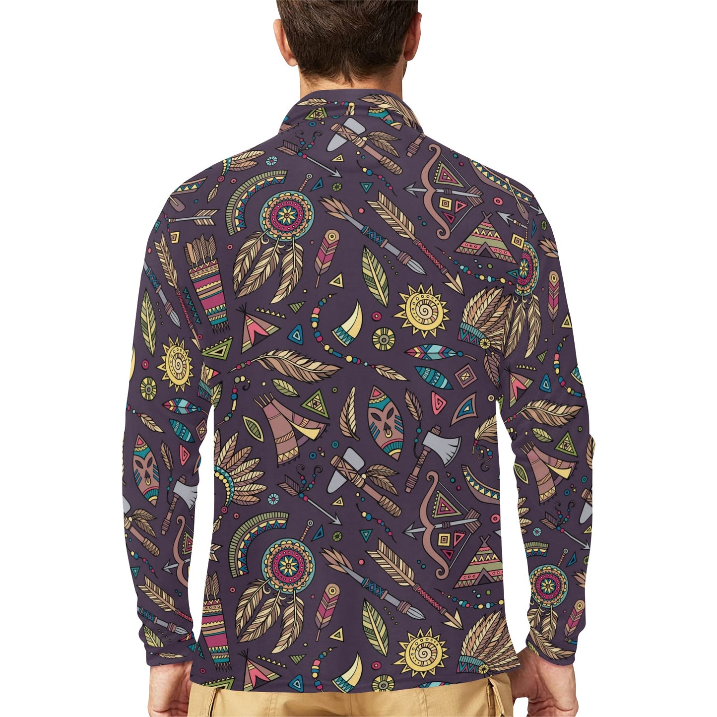 Tribal native american Aztec Long Sleeve Polo Shirt For Men's