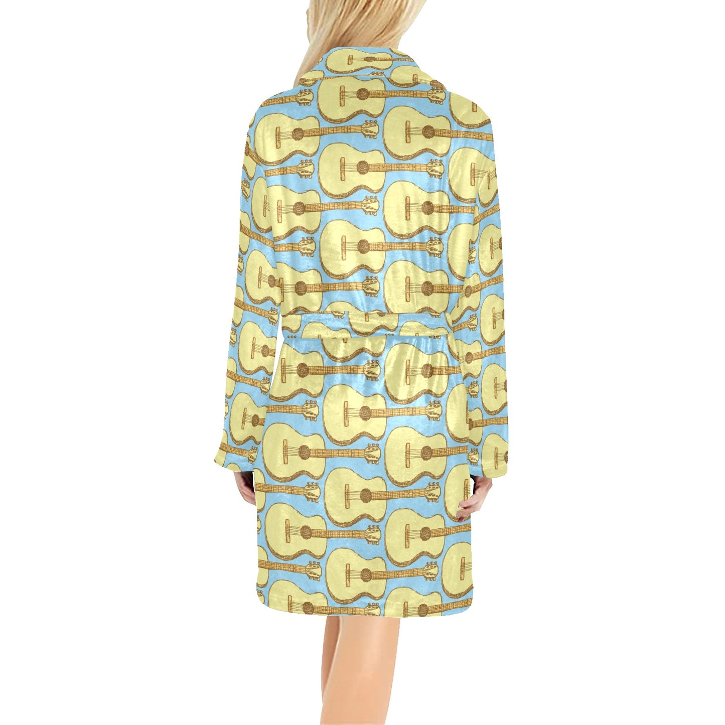 Acoustic Guitar Pattern Print Design 03 Women's Fleece Robe