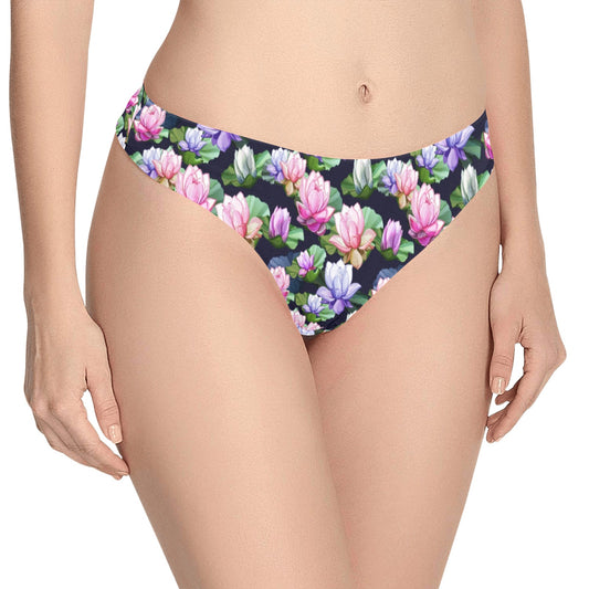Lotus Flower Print Design Women's Thongs