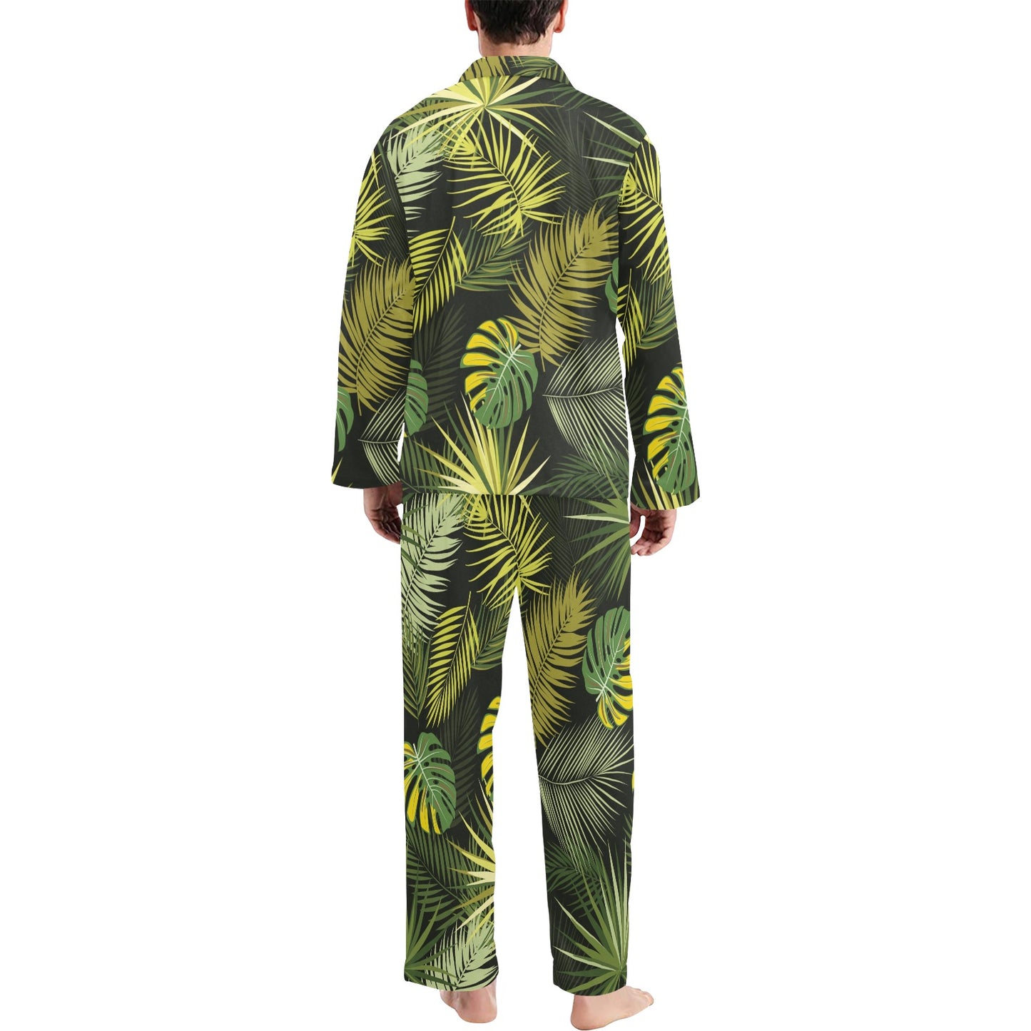 Palm Leaf Pattern Print Design A05 Men's Long Pajama Set