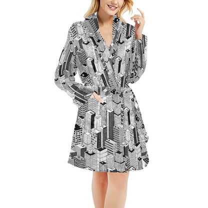 City  Pattern Print Design 02 Women's Fleece Robe