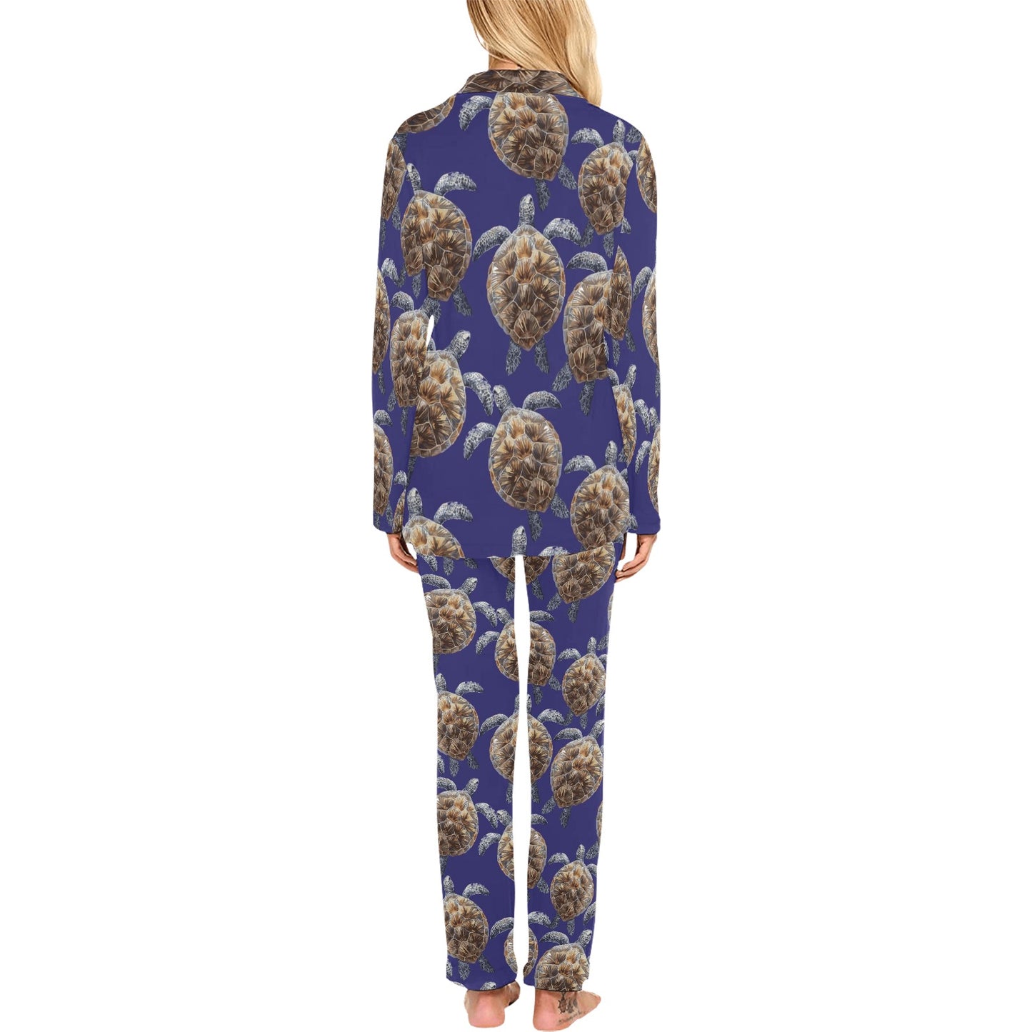 Sea Turtle Pattern Print Design T05 Women's Long Pajama Set