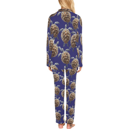Sea Turtle Pattern Print Design T05 Women's Long Pajama Set