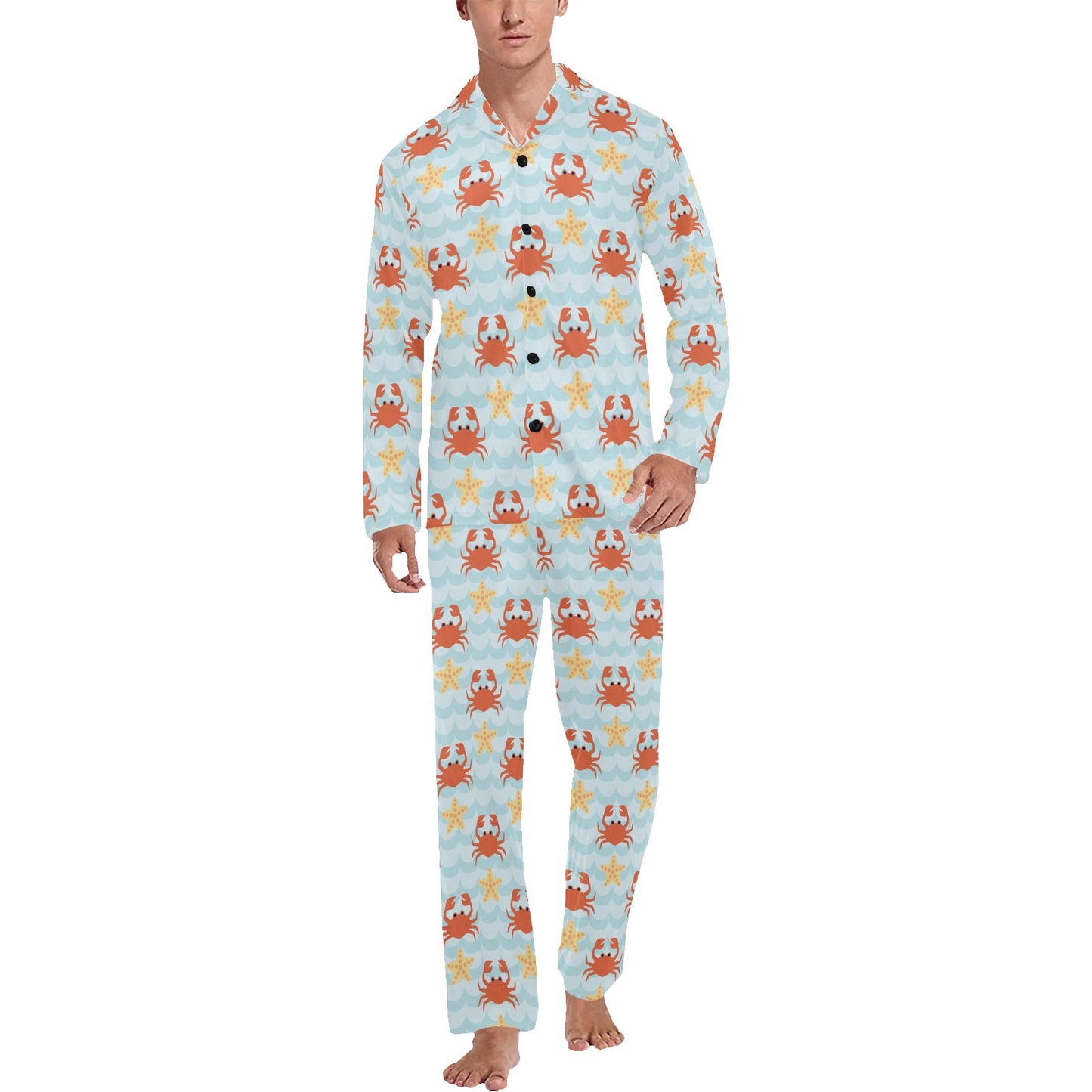 Crab Pattern Print Design 03 Men's Long Pajama Set