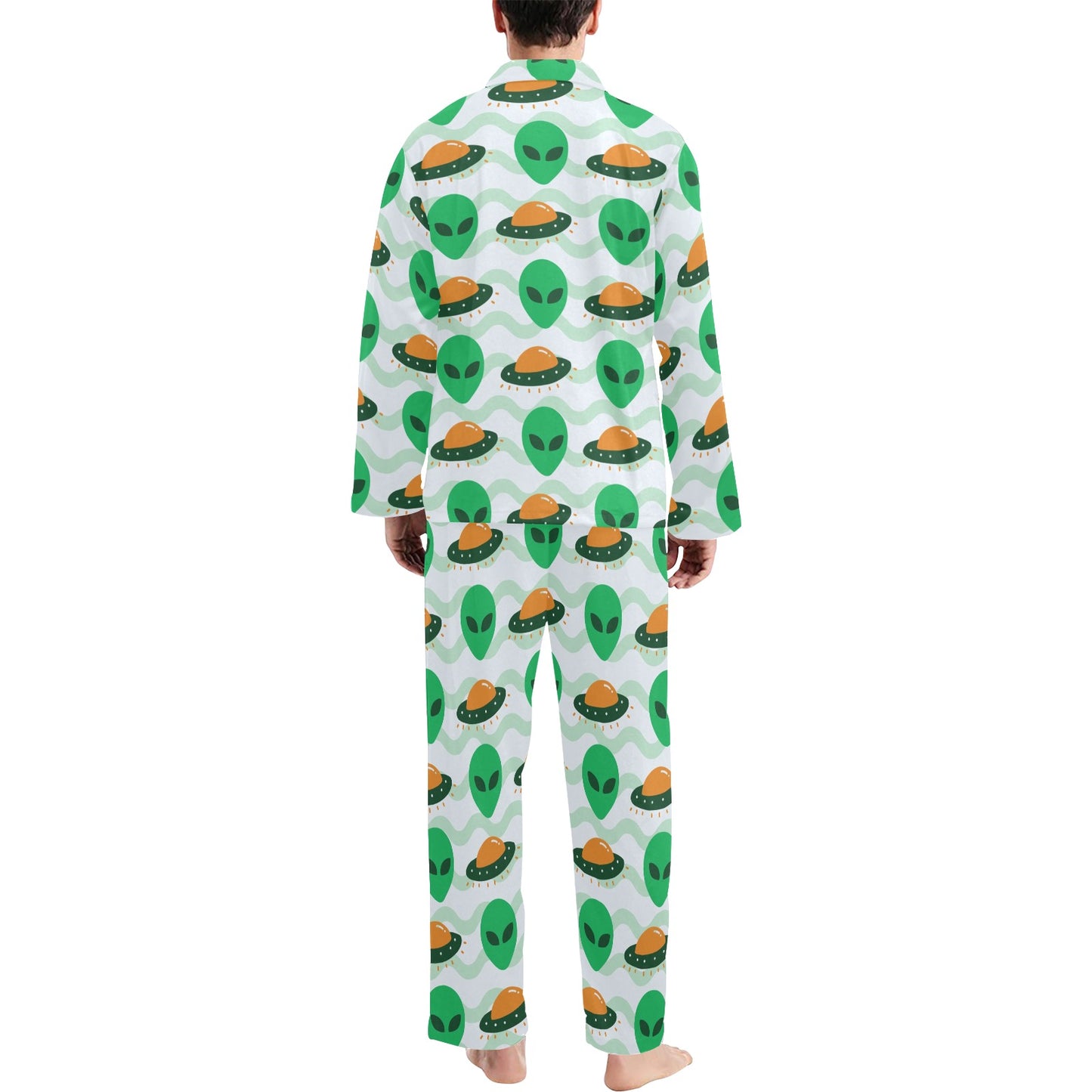 Alien UFO Pattern Print Design 04 Men's Long Pajama Set