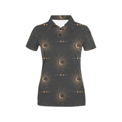 Moon Boho Pattern Print Design 02 Women's Polo Shirt