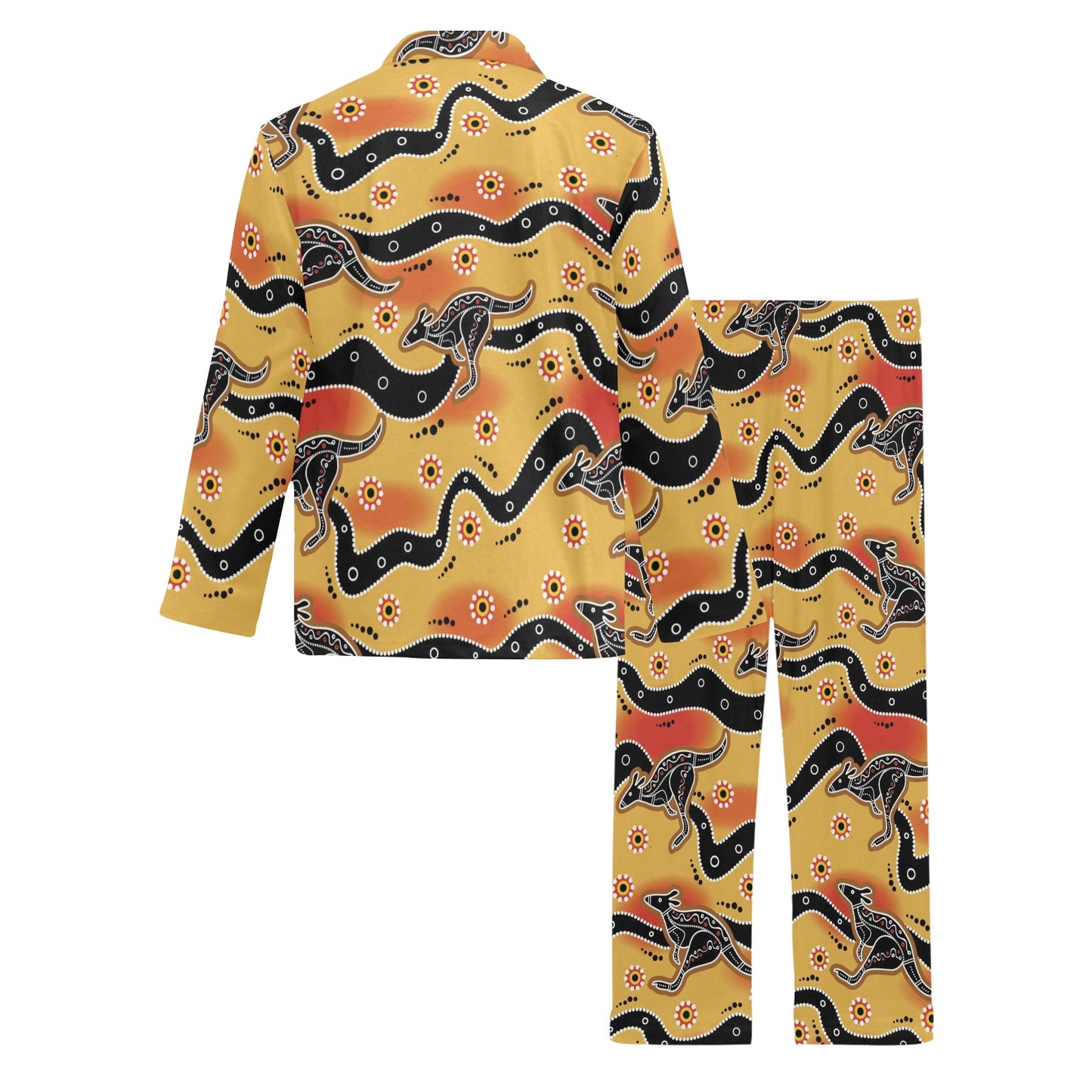 Kangaroos Aboriginal Pattern Print Design 06 Men's Long Pajama Set